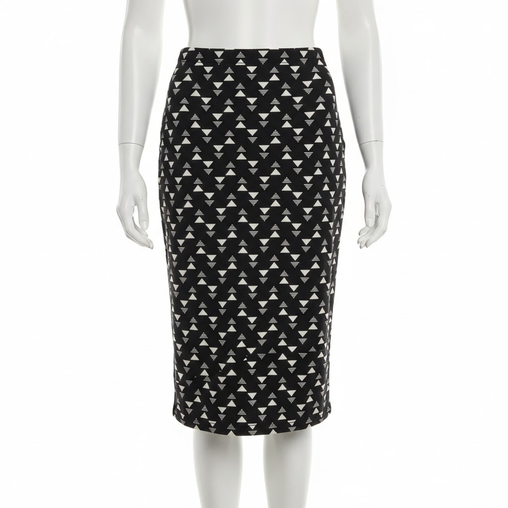 Bobeau Black and White Geometric Pencil Skirt